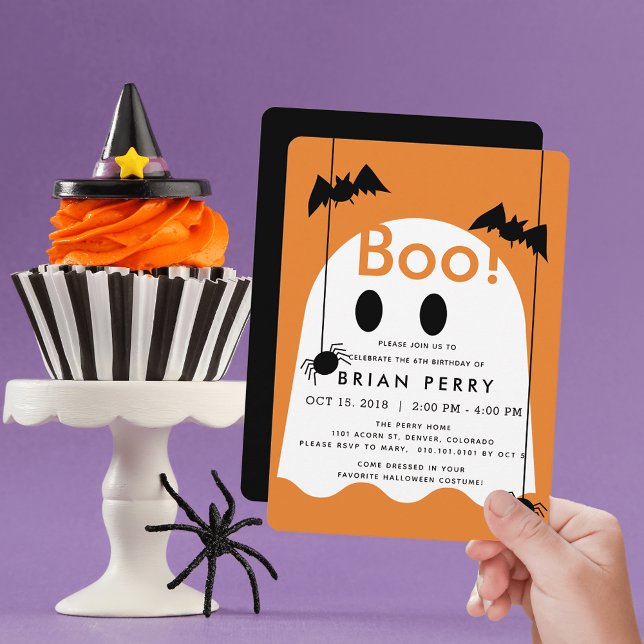 Boo! Halloween Ghost Orange Birthday-inbjudan Inbjudningar (Skapare uppladdad)
