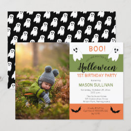 Boo Halloween Ghost Photo 1st Birthday Party Invit Inbjudningar
