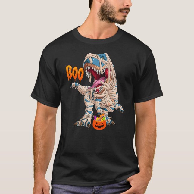 BOO Halloween Ghost Skeleton Dinosaur T-Rex T Shirt (Framsida)