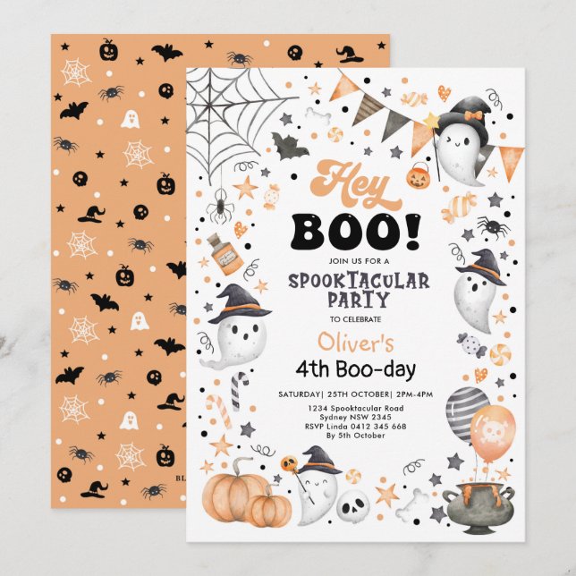 Boo! Halloween Ghost Spooktacular Birthday Inv Inbjudningar (Fram/baksida)