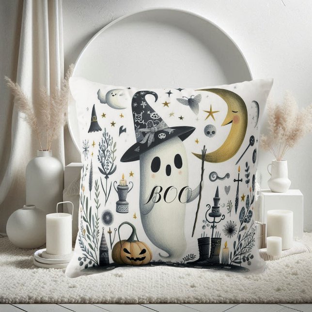 Boo Halloween Ghost Stars Night Halva Måne Jack Ro Kudde (Boo Halloween Ghost Stars Night Half Moon Jack Fun Throw Pillow)