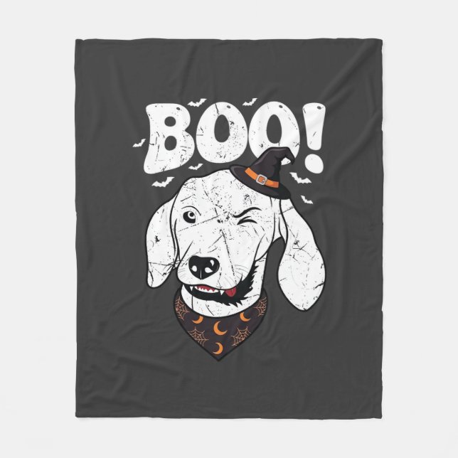 Boo Halloween Hund Häxa Hatt Fladdermöss Fleecefilt (Framsidan)