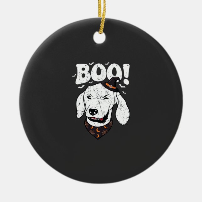 Boo Halloween Hund Häxa Hatt Fladdermöss Julgransprydnad Keramik (Framsidan)