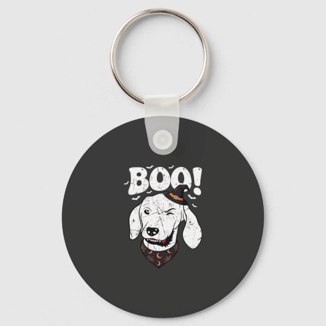 Boo Halloween Hund Häxa Hatt Fladdermöss Nyckelring (Framsida)