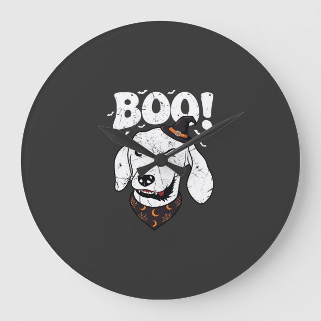 Boo Halloween Hund Häxa Hatt Fladdermöss Stor Klocka (Framsida)