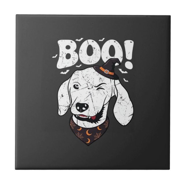 Boo Halloween Hund Häxhatt Fladdermöss Kakelplatta (Framsidan)