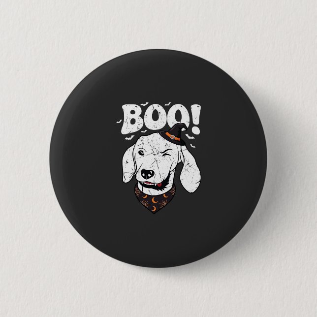 Boo Halloween Hund Häxhatt Fladdermöss Knapp (Framsida)