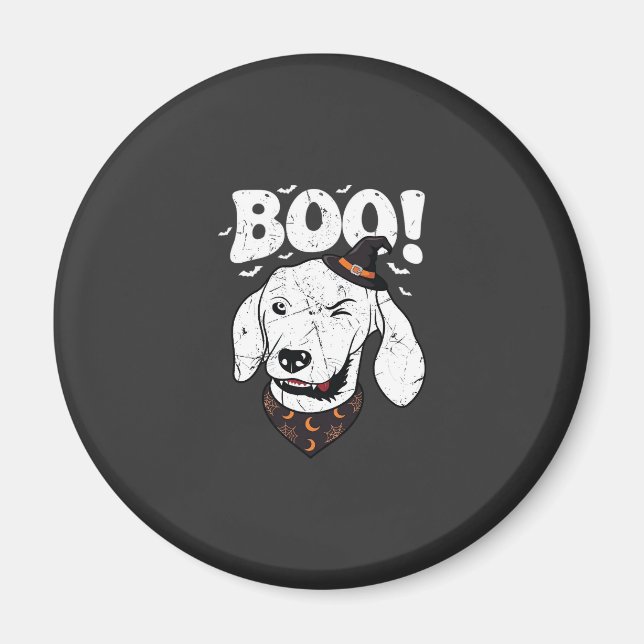 Boo Halloween Hund Häxhatt Fladdermöss Magnet (Framsidan)