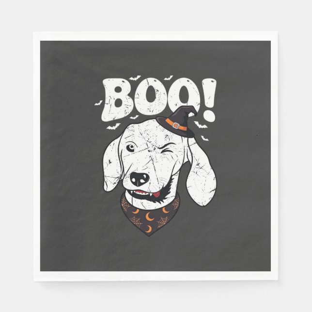 Boo Halloween Hund Häxhatt Fladdermöss Pappersservett (Framsidan)