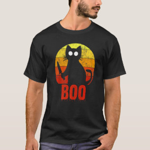 Boo Halloween Katt Ryslig Blodig Skräck Kniv T Shirt