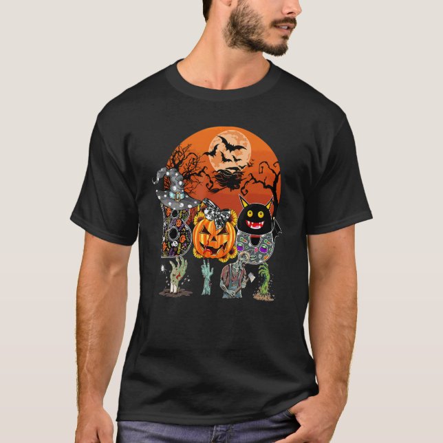 Boo Halloween-kostym med pumpa och zombie-ko T Shirt (Framsida)