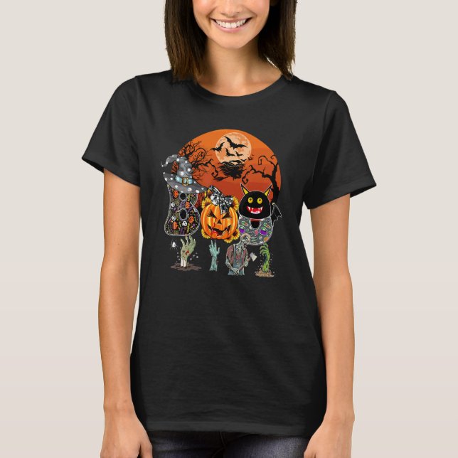 Boo Halloween-kostym med pumpa och zombie-ko T Shirt (Framsida)