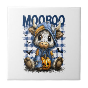 Boo Halloween kuslig högländsk ko Kakelplatta