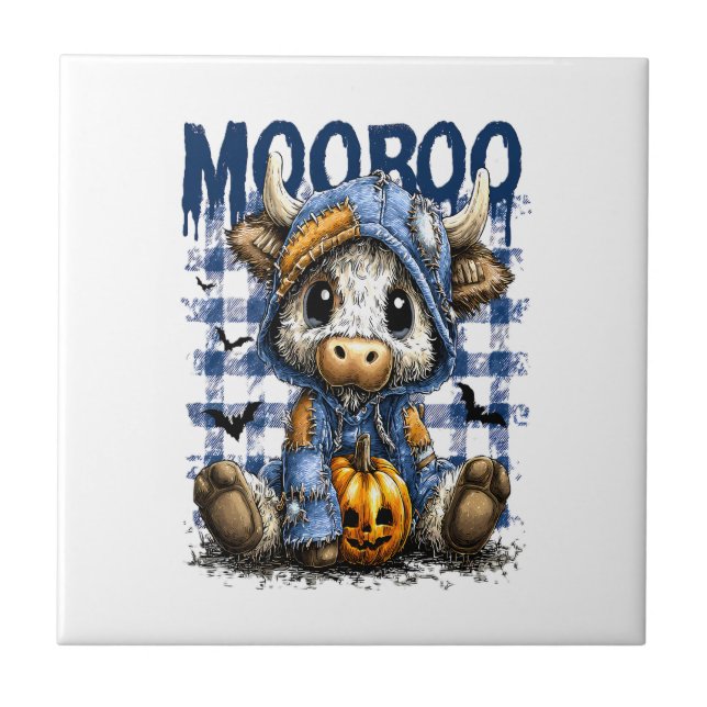 Boo Halloween kuslig högländsk ko Kakelplatta (Framsidan)