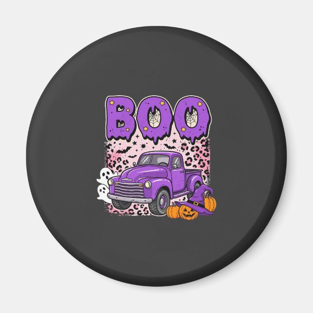 Boo Halloween Lila Lastbil Spöke och Pumpa Desi Magnet (Framsidan)