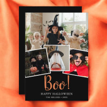 Boo Halloween Modern Black Photo Helgdag Card