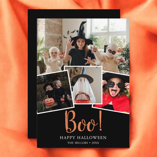 Boo Halloween Modern Black Photo Helgdag Card Julkort (Skapare uppladdad)