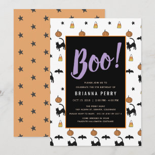 Boo! Halloween Mönster Cute White Birthday Inbjudningar