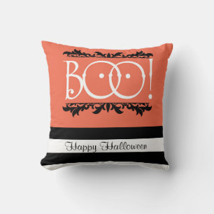 Boo! Halloween Orange & Black White Stripe-Chic Kudde