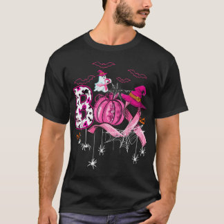 Boo Halloween Pumpkin Pink Ribbon Witch Breast  T Shirt
