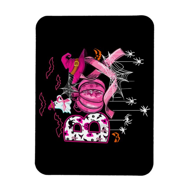 Boo Halloween Pumpkin Rosa Ribbon Witch Breast Can Magnet (Vertikal)
