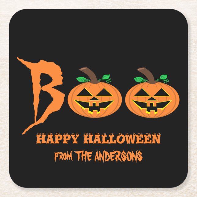 BOO! Halloween Pumpkins Papper Underlägg Kvadrat (Framsidan)