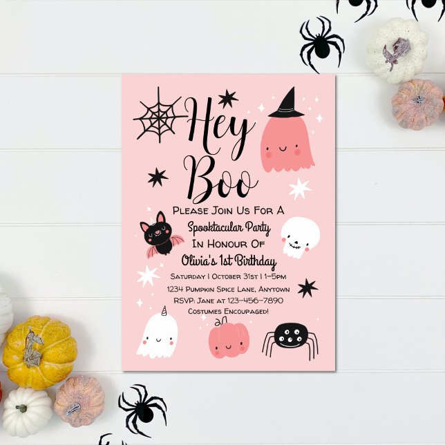 Boo Halloween Rosa Ghost 1 Birthday Inbjudningar (Skapare uppladdad)