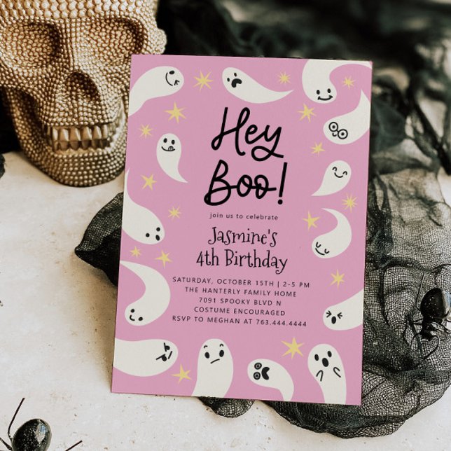 Boo Halloween Rosa Ghost Birthday Inbjudningar (Skapare uppladdad)