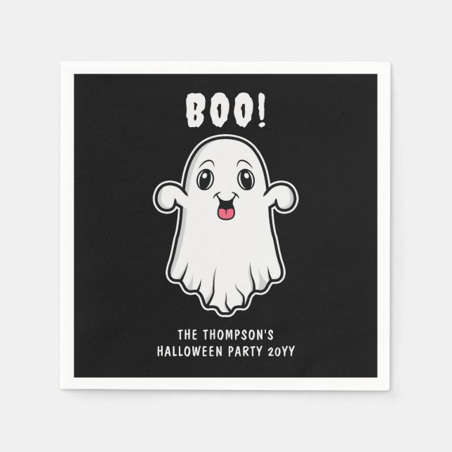 Boo Halloween-spöke Anpassad text Svart Och Vit Pappersservett (Framsidan)
