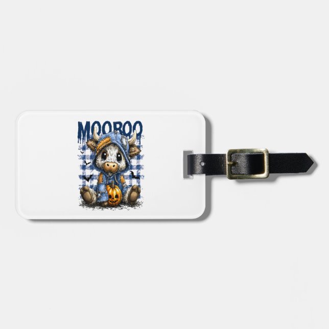 Boo Halloween Spooky Highland Cow Bagagebricka (Horisontell Framsida)