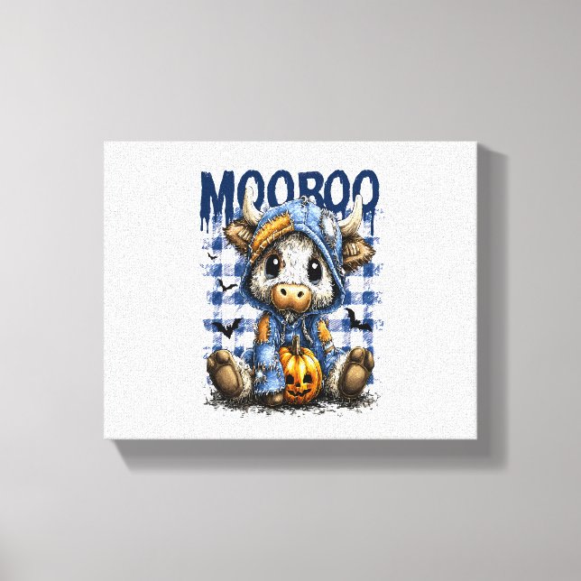 Boo Halloween Spooky Highland Cow Canvastryck (Framsida)