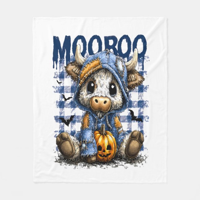 Boo Halloween Spooky Highland Cow Fleecefilt (Framsidan)