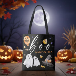 Boo Halloween Watercolor Bus eller godis Black Tygkasse