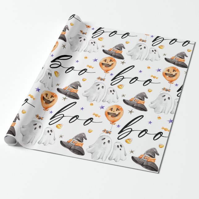 Boo Halloween Watercolor Presentpapper (Utrullad)