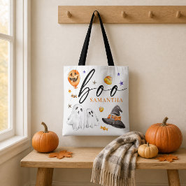 Boo Halloween Watercolor Vit Tygkasse