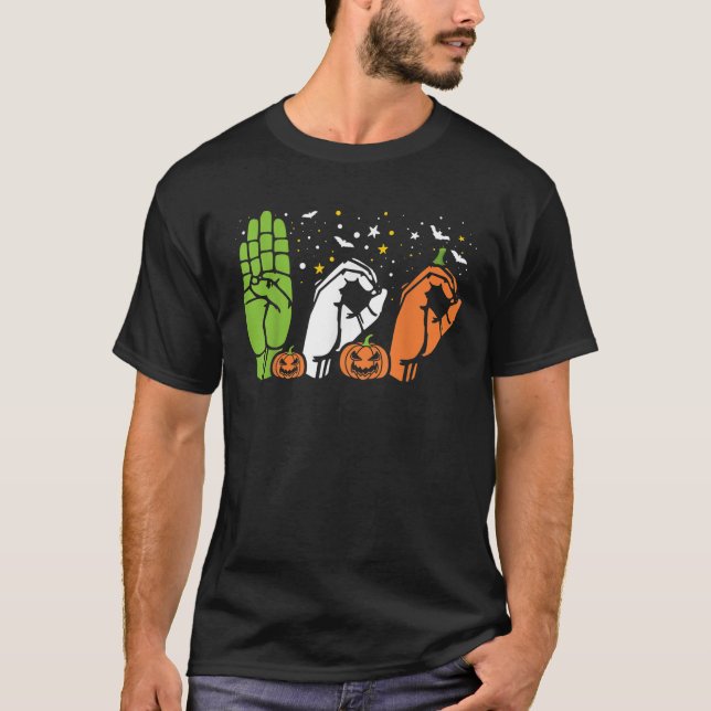 Boo Händer American Sign Language ASL Halloween Pr T Shirt (Framsida)