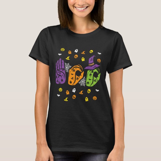 Boo Händer American Sign Language Pride ASL Hallow T Shirt (Framsida)