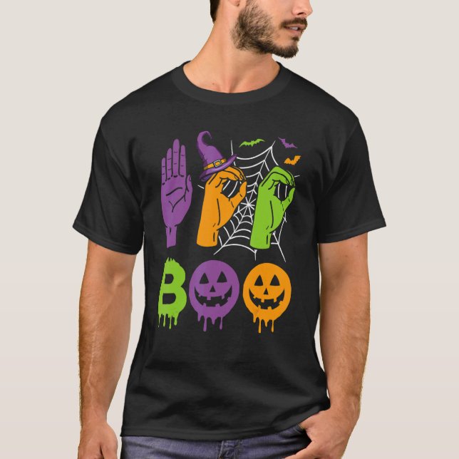 Boo Händer American Sign Language Pride ASL Hallow T Shirt (Framsida)