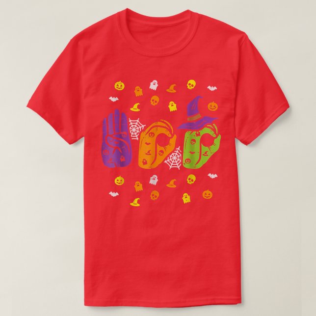 Boo Hands American Sign Language Pride ASL Hallowe T Shirt (Design framsida)