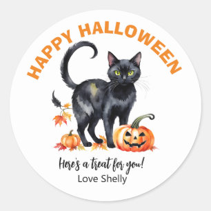 Boo! Happy halloween Black-kattdekal Runt Klistermärke
