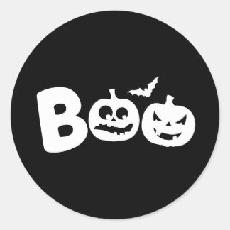 BOO! Happy halloween design med vanliga pumpor Runt Klistermärke