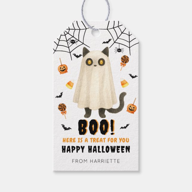 Boo Happy halloween Ghost Cat Gift Märkres Presentetikett (Framsidan)