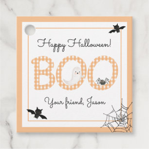 BOO Happy halloween Gingham Orange Spooky Gåvor Etiketter