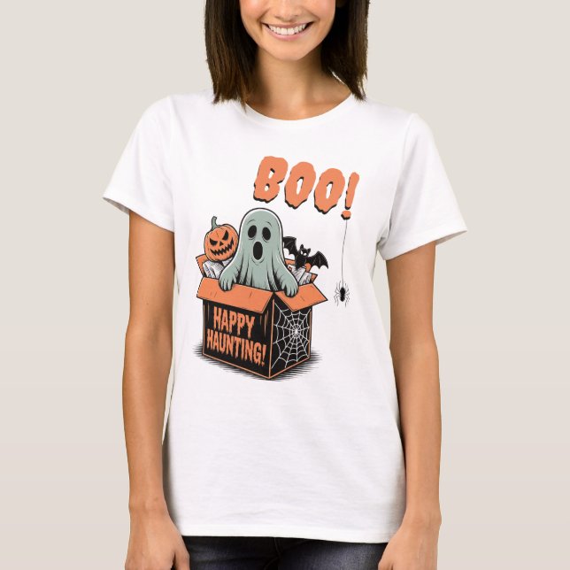BOO! Happy halloween Haunting Ghost T-Shirt (Framsida)