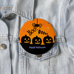 Boo! Happy halloween i orange och svart Knapp