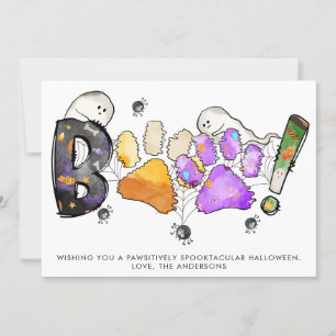 Boo Happy halloween Spöken Tass avtryck Hund Cat P Julkort