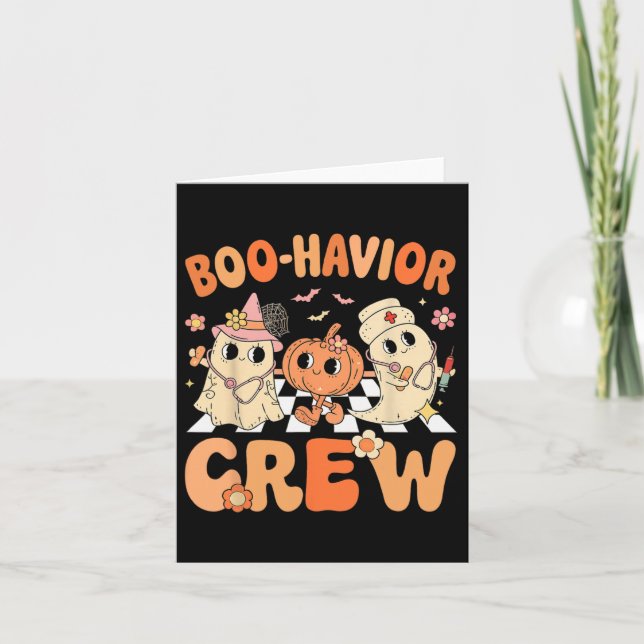 Boo Havior Crew Cute Halloween Therapist Spöken A Kort (Framsida)