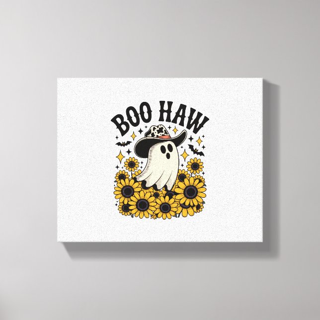 Boo Haw Cow Ghost Western Halloween Canvastryck (Framsida)