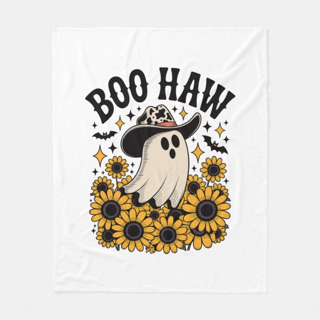 Boo Haw Cow Ghost Western Halloween Fleecefilt (Framsidan)