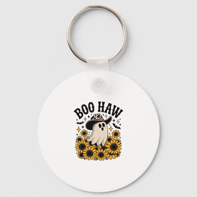 Boo Haw Cow Ghost Western Halloween Nyckelring (Framsida)